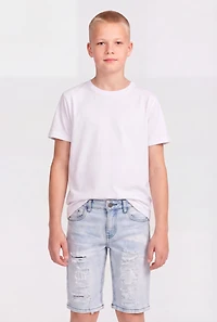 Boys Whiskered Distressed Stretchy Denim Shorts