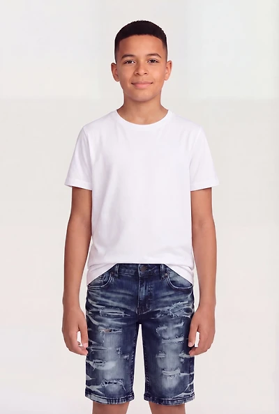 Boys Whisker Patterned Distressed Denim Shorts