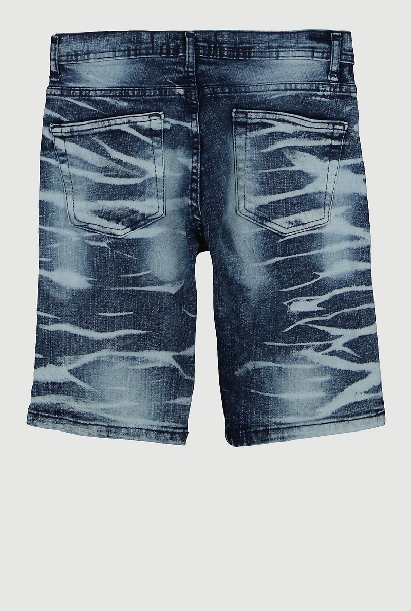 Boys Whisker Patterned Distressed Denim Shorts