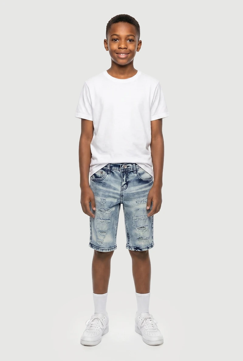Boys Acid Wash Ripped Distressed Denim Shorts