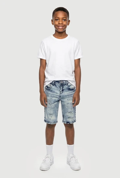 Boys Acid Wash Ripped Distressed Denim Shorts