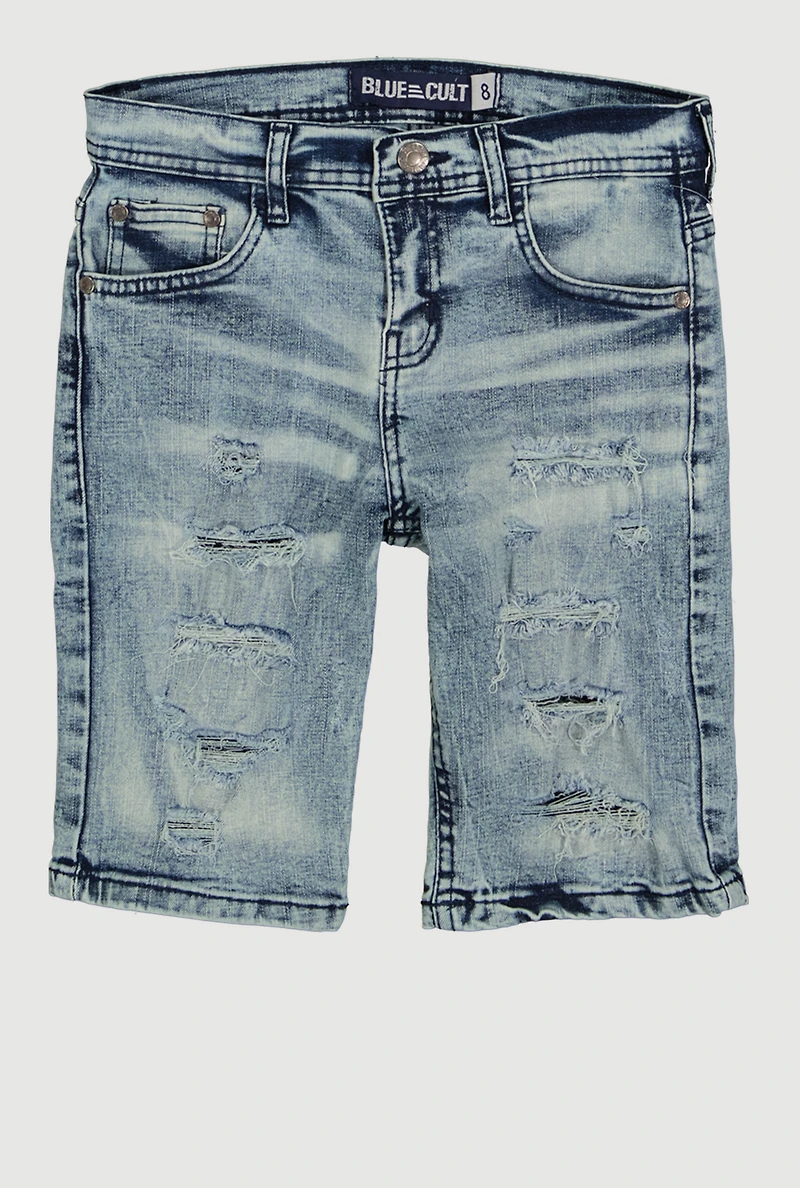 Boys Acid Wash Ripped Distressed Denim Shorts