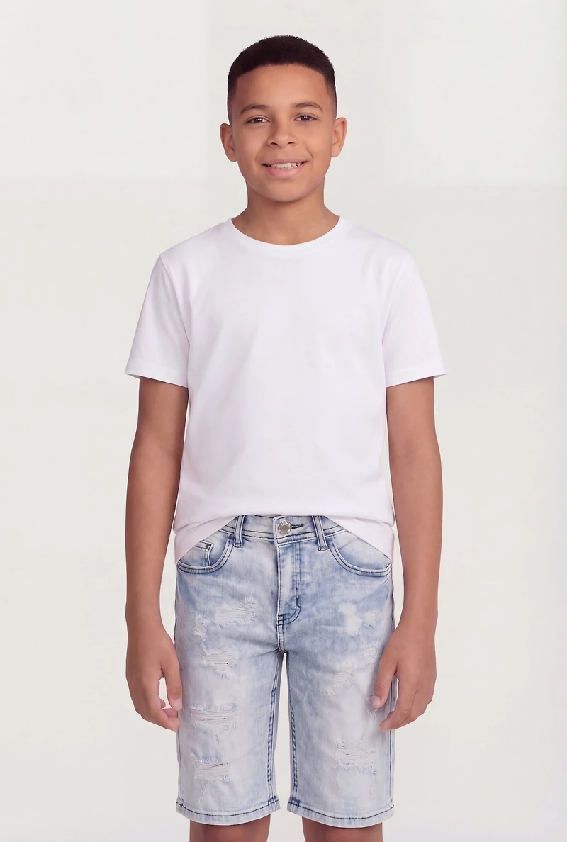 Boys Whiskered Distressed Denim Shorts
