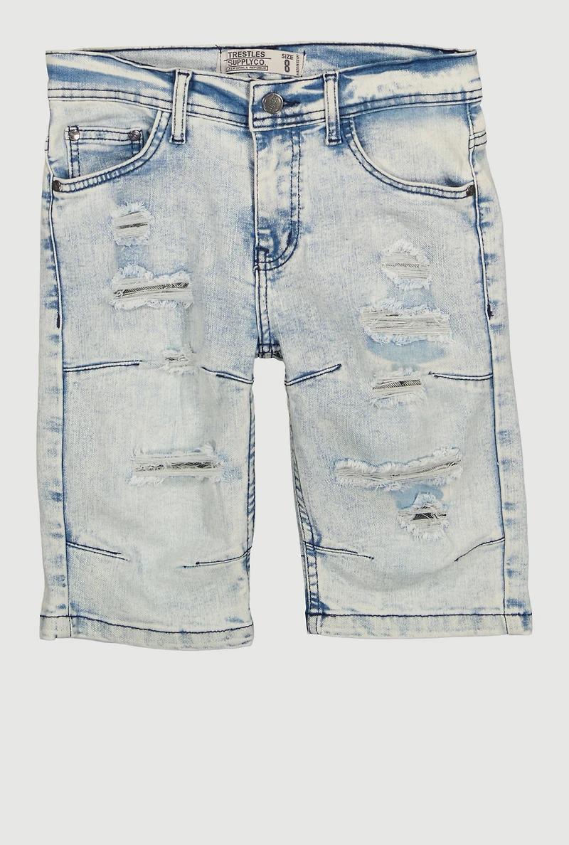 Boys Decorative Stitch Stone Wash Bermuda Shorts