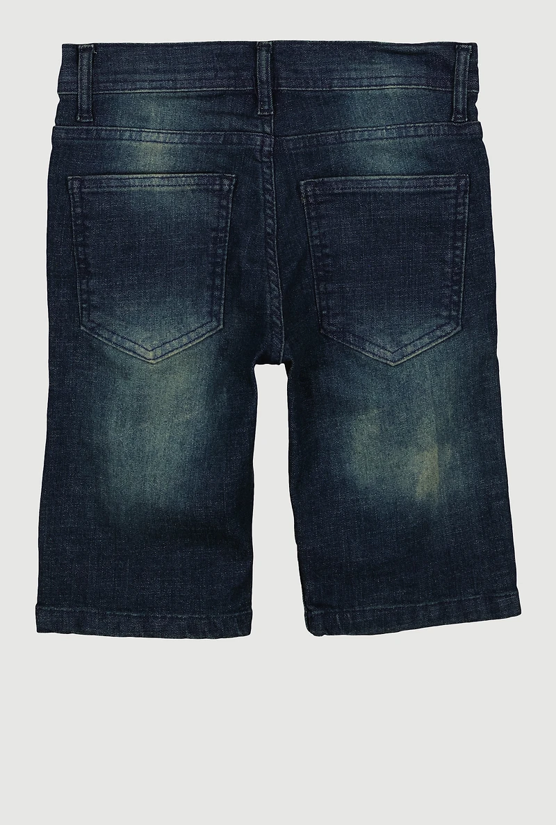 Boys Whiskered Distressed Denim Bermuda Shorts