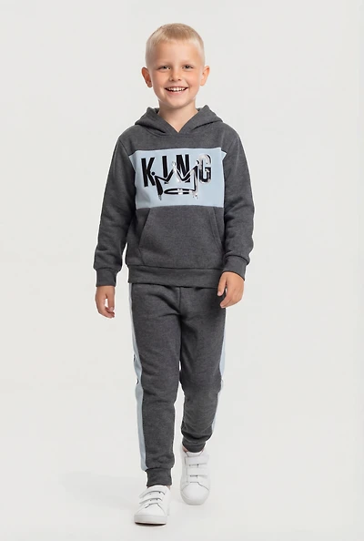 Little Boys King Graphic Color Blocked Hoodie and Joggers