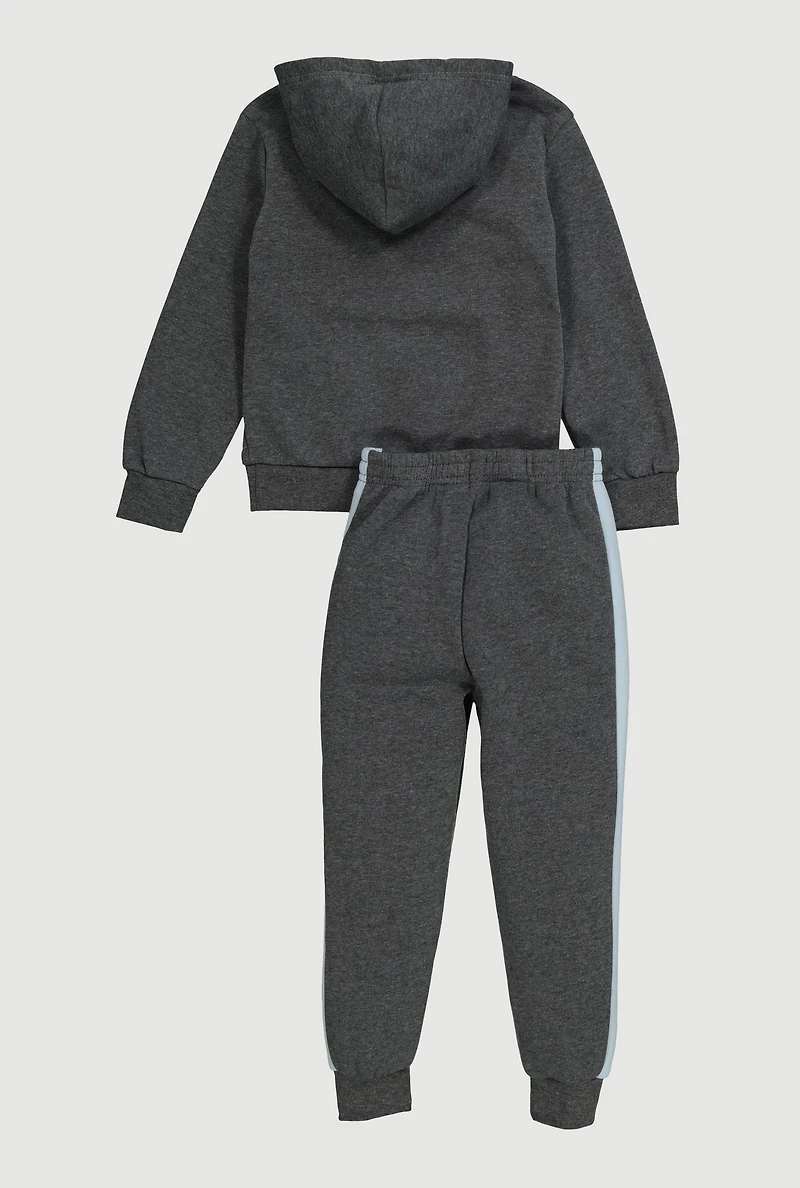 Little Boys King Graphic Color Blocked Hoodie and Joggers