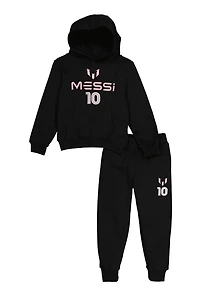 Little Boys Messi 10 Pullover Hoodie and Joggers, Black,