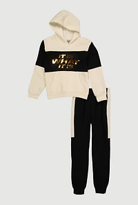 Boys It Is What Embossed Graphic Hoodie and Joggers