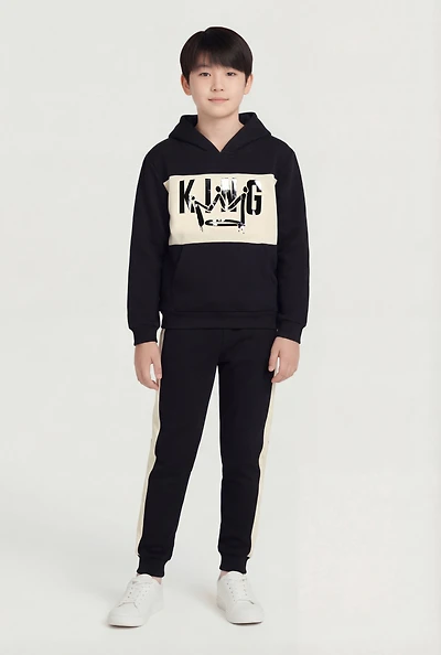Boys King Graphic Contrast Trim Sweatshirt and Joggers