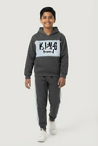 Boys King Graphic Contrast Trim Sweatshirt and Joggers