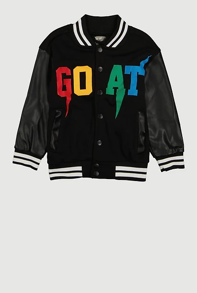 Little Boys GOAT Graphic Varsity Jacket, Black, Size 5-6