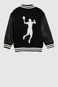 Little Boys GOAT Graphic Varsity Jacket, Black, Size 7