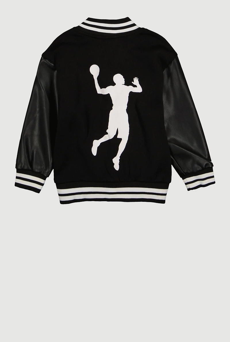 Little Boys GOAT Graphic Varsity Jacket, Black, Size 5-6
