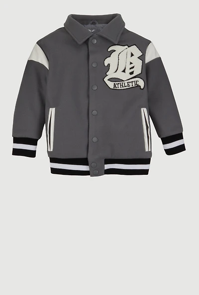 Little Boys B Initial Chenille Patch Letterman Jacket, Grey, Size 7