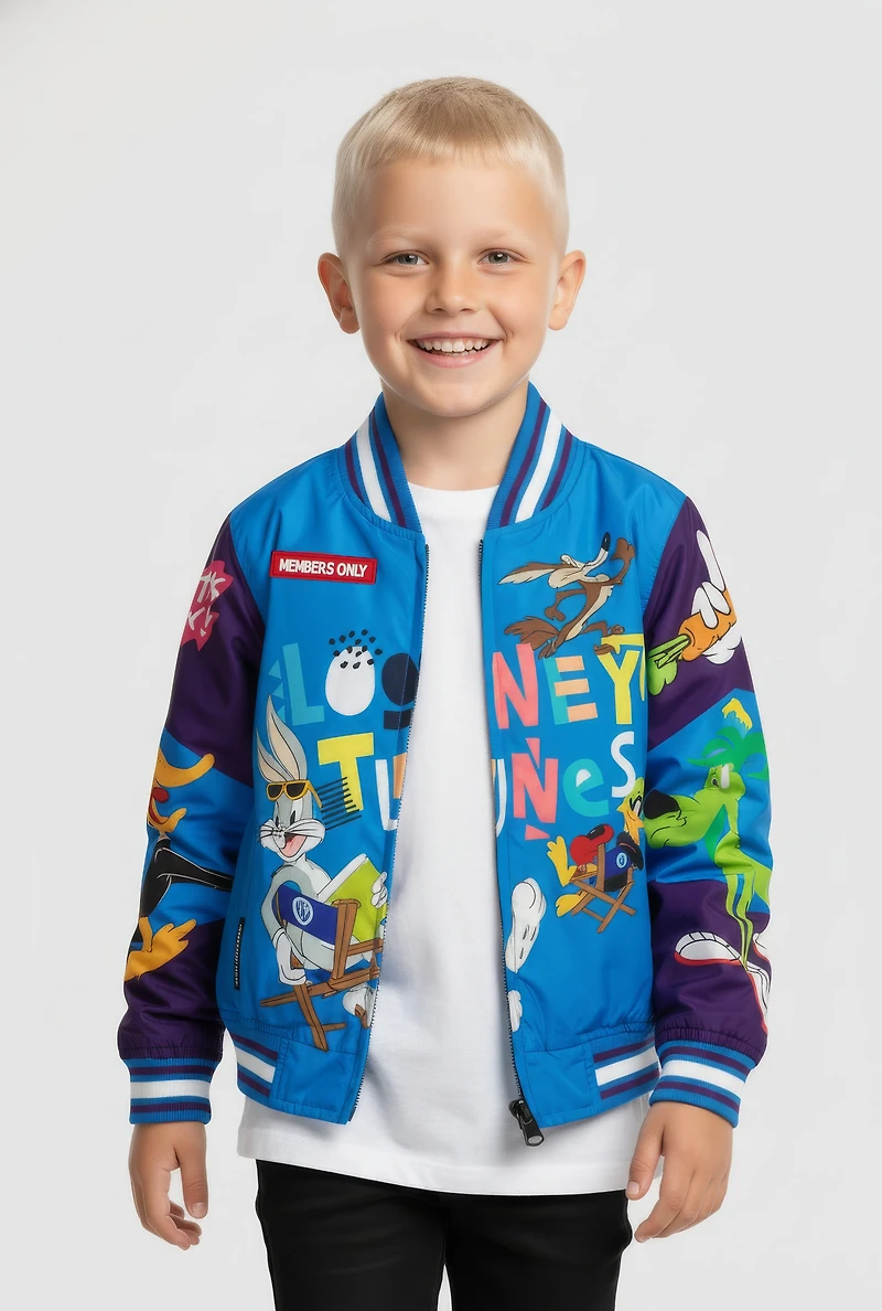 Little Boys Looney Tunes Graphic Windbreaker Varsity Jacket, Blue, Size 6