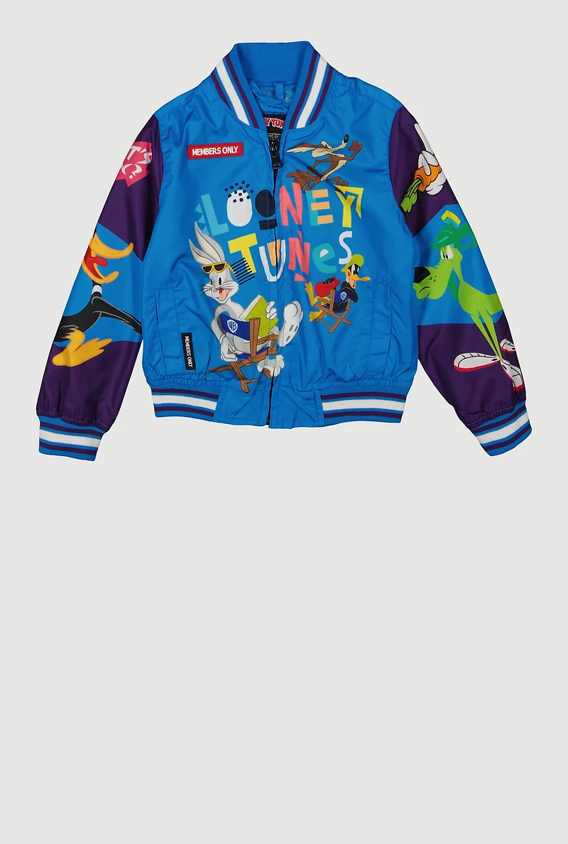 Little Boys Looney Tunes Graphic Windbreaker Varsity Jacket, Blue, Size 6