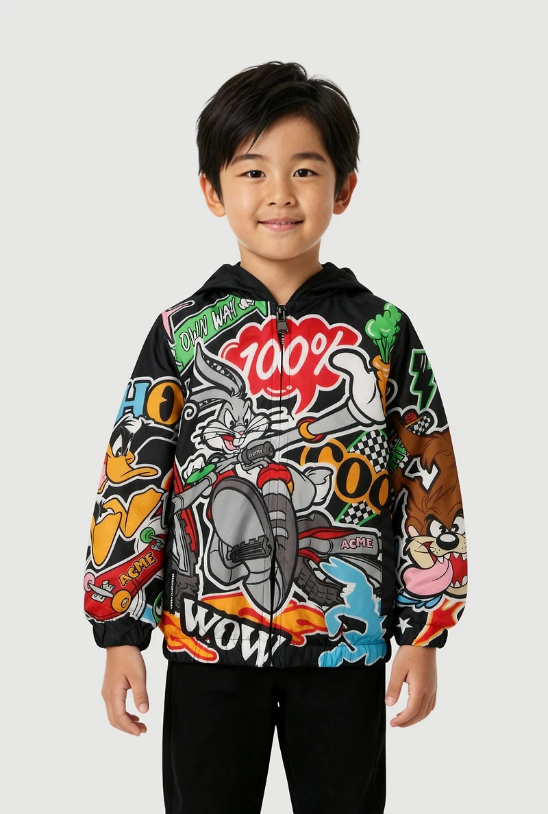 Little Boys Looney Tunes Graphic Hooded Windbreaker