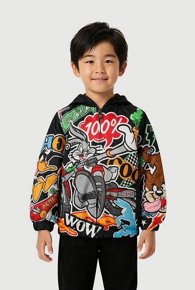 Little Boys Looney Tunes Graphic Hooded Windbreaker