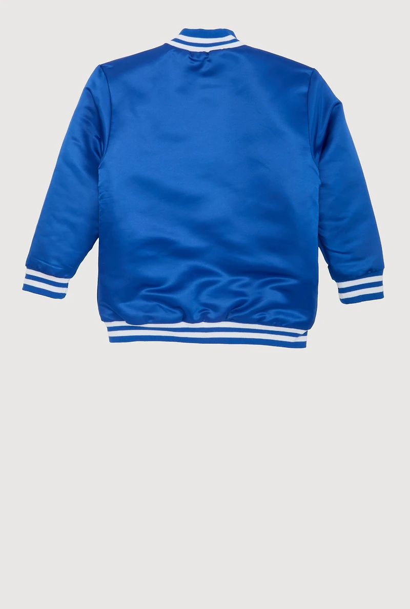 Boys Chenille Patch City Graphic Varsity Jacket