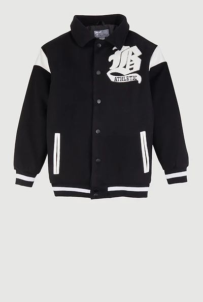 Womens Boys B Initial Chenille Patch Letterman Jacket,