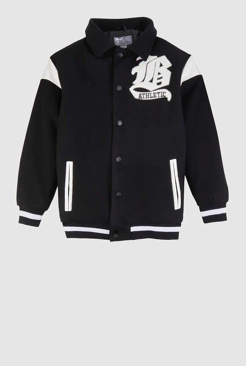 Boys B Initial Chenille Patch Letterman Jacket