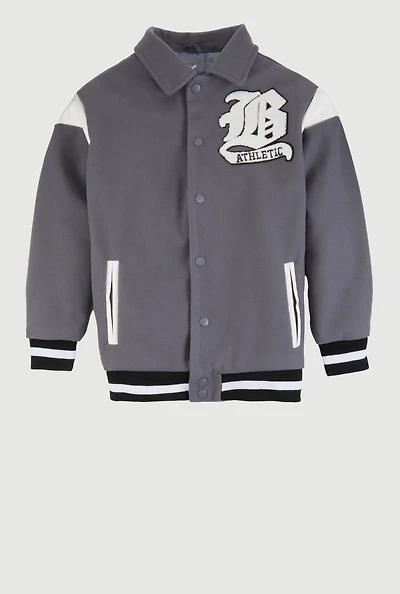 Womens Boys B Initial Chenille Patch Letterman Jacket, Grey, Size 18