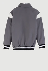 Womens Boys B Initial Chenille Patch Letterman Jacket, Grey, Size 18