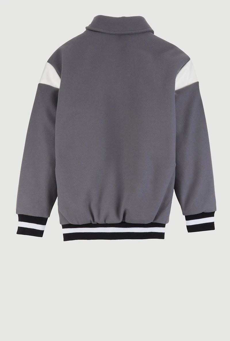 Womens Boys B Initial Chenille Patch Letterman Jacket, Grey, Size 10-12