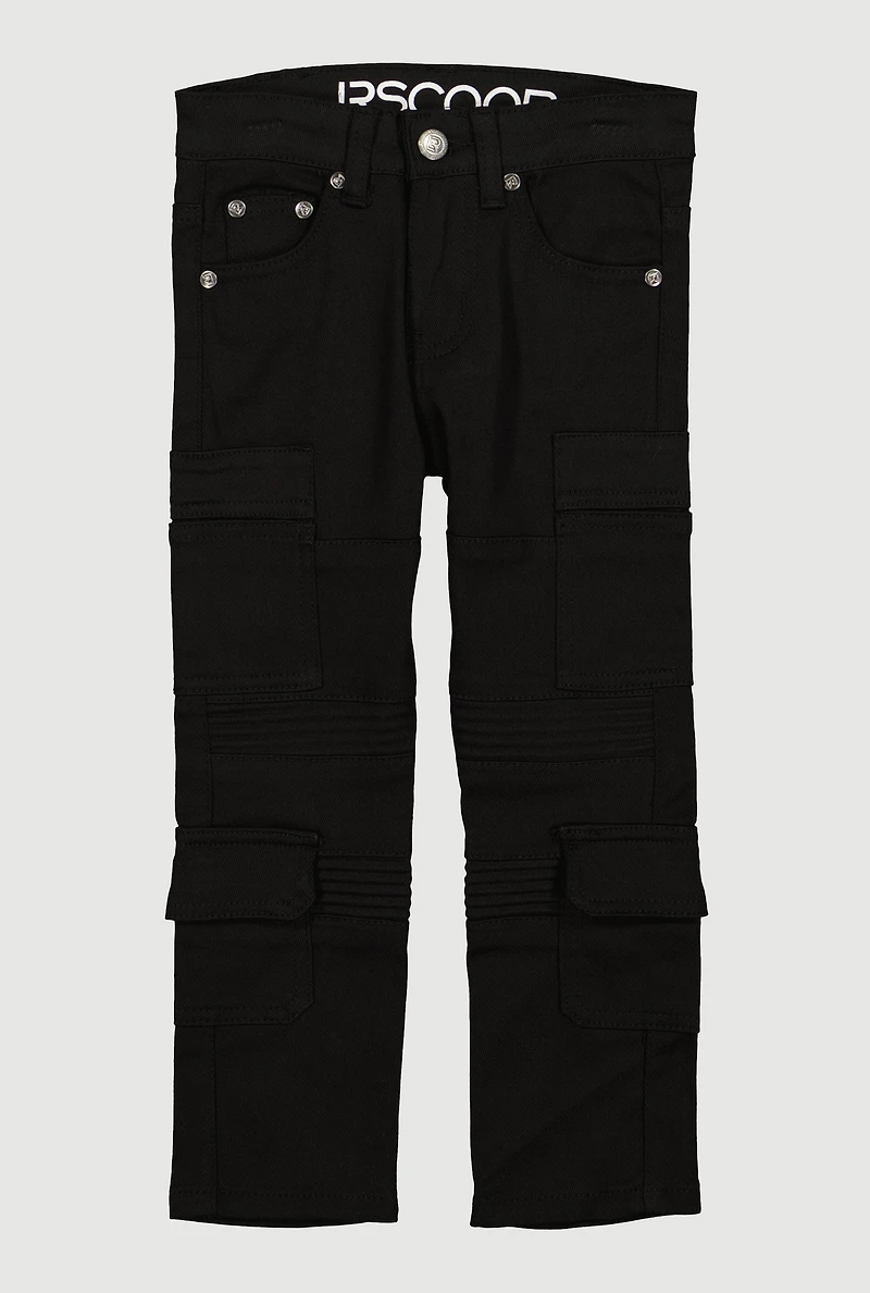 Little Boys Cargo Pocket Moto Jeans, Black, Size 6