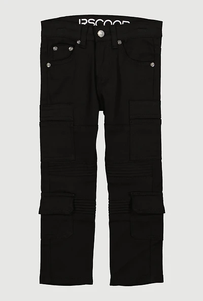 Little Boys Cargo Pocket Moto Jeans, Black, Size 6