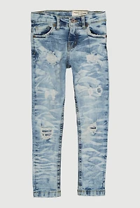 Little Boys Distressed Whiskered Skinny Jeans, Blue, Size 4