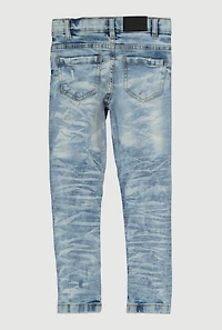 Little Boys Distressed Whiskered Skinny Jeans, Blue, Size 4