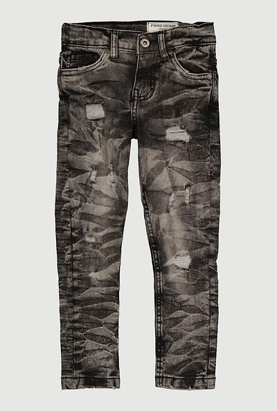 Little Boys Mineral Wash Whiskered Jeans, Black, Size 4
