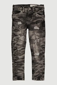 Little Boys Mineral Wash Whiskered Jeans, Black, Size 4