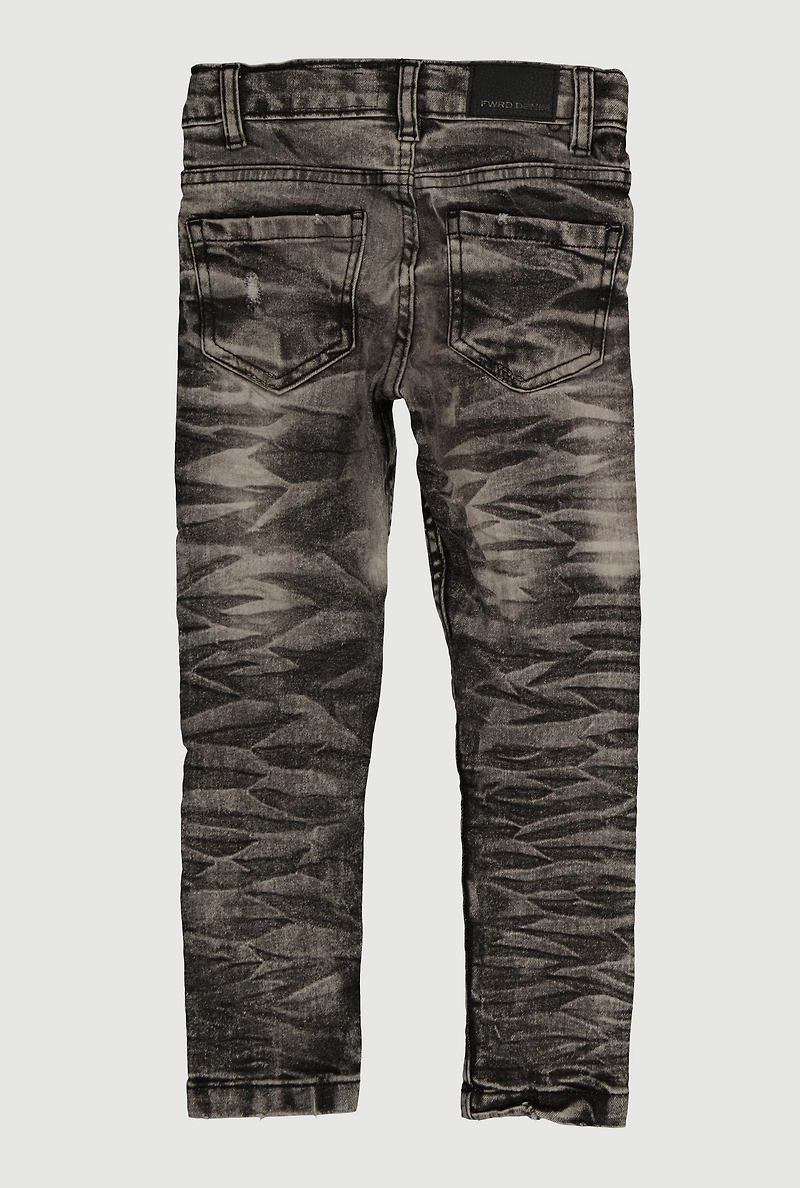 Little Boys Mineral Wash Whiskered Jeans, Black, Size 4