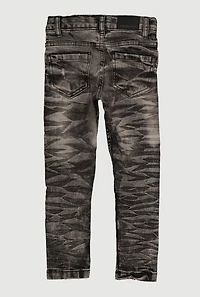 Little Boys Mineral Wash Whiskered Jeans, Black, Size 4
