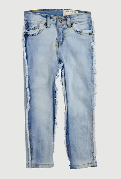 Little Boys Frayed Decorative Stitch Jeans, Blue, Size 5