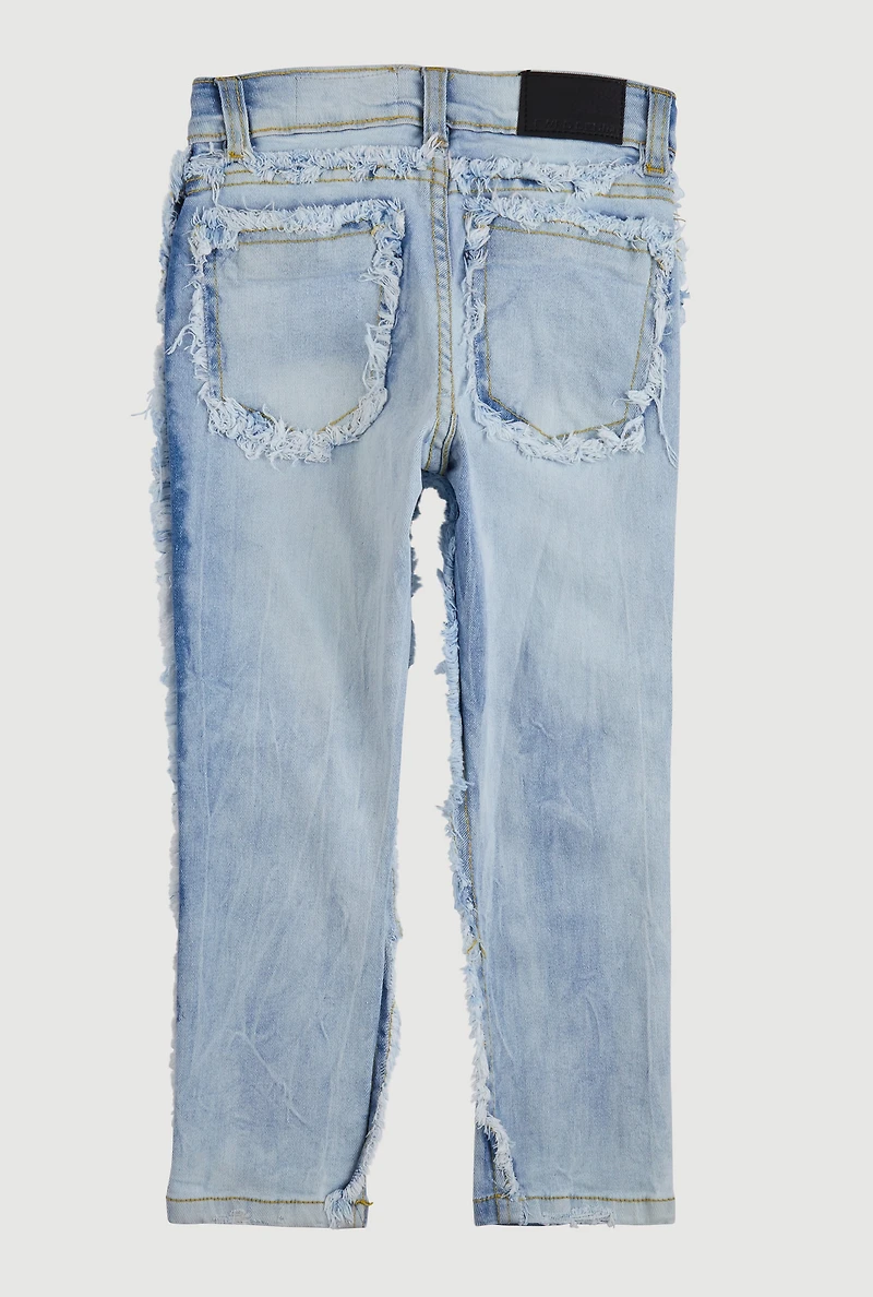 Little Boys Frayed Decorative Stitch Jeans, Blue, Size 4