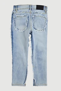 Little Boys Frayed Decorative Stitch Jeans, Blue, Size 4
