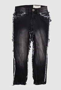 Little Boys Frayed Denim Jeans, Black, Size 4