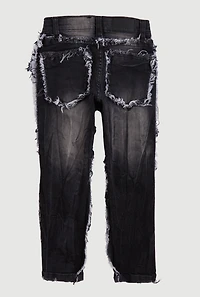 Little Boys Frayed Denim Jeans, Black, Size 5
