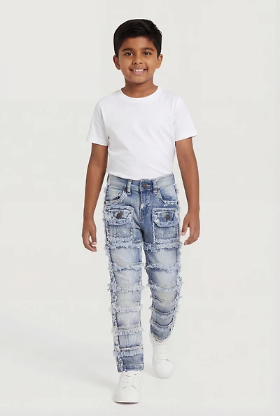 Little Boys Acid Wash Frayed Trim Jeans