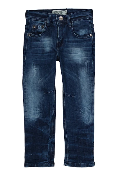 Little Boys Straight Leg Whiskered Jeans, Blue, Size 4