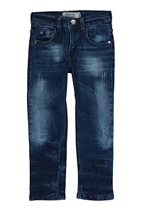 Little Boys Straight Leg Whiskered Jeans, Blue, Size 4