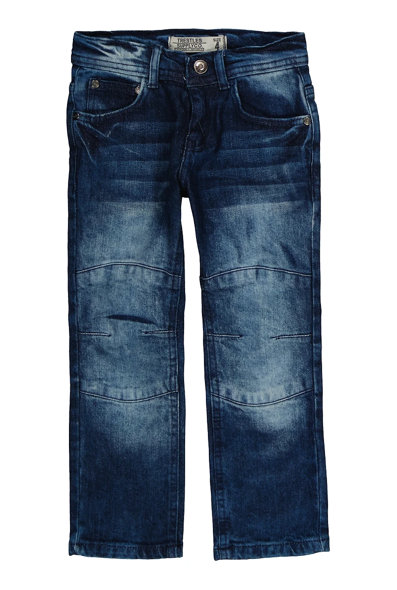 Little Boys Whiskered Straight Leg Moto Jeans, Blue, Size 5