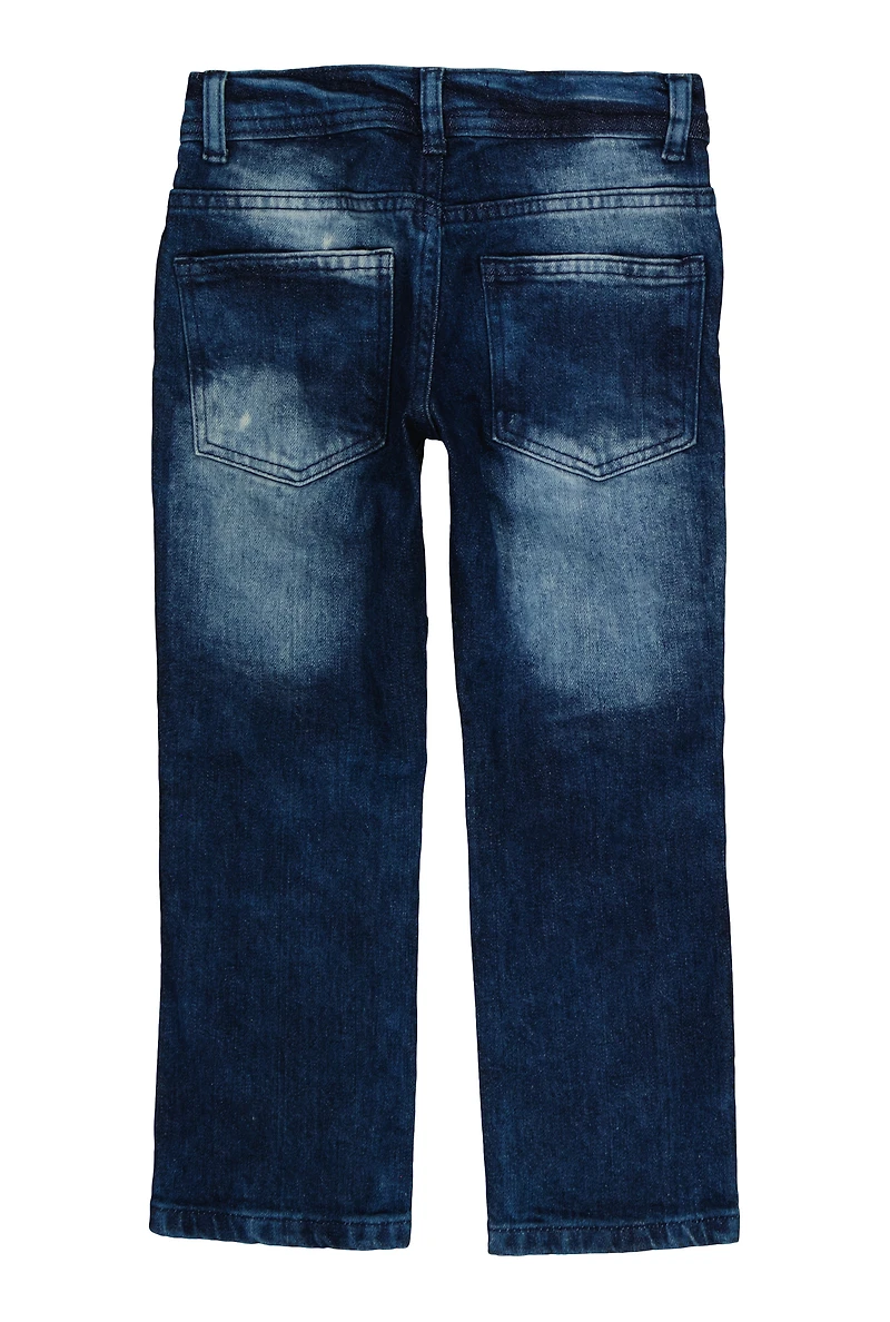 Little Boys Whiskered Straight Leg Moto Jeans, Blue, Size 5