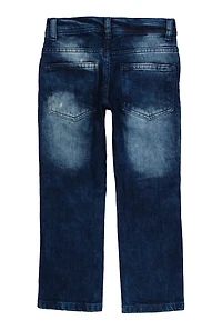Little Boys Whiskered Straight Leg Moto Jeans, Blue, Size 5