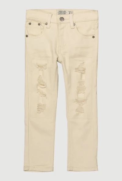 Little Boys Patch and Repair Distressed Skinny Jeans, White, Size 4
