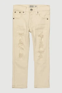 Little Boys Patch and Repair Distressed Skinny Jeans, White, Size 4